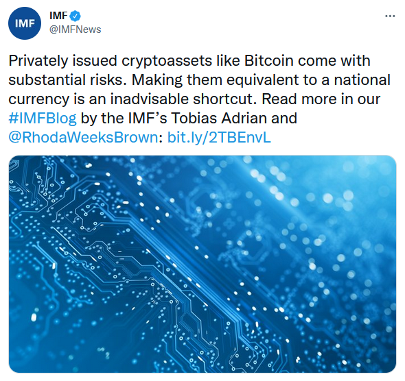 МВФ считает биткоин частной криптовалютой со значительными рисками